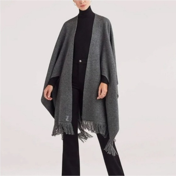 NWT 7 For All Mankind Grey Fringe Poncho Wrap - Picture 1 of 6